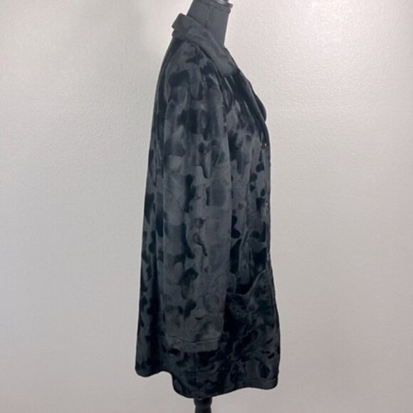 Diane Von Furstenberg DVF Black Velvet Peacoat Jacquard Lightweight VINTAGE L - Picture 5 of 9